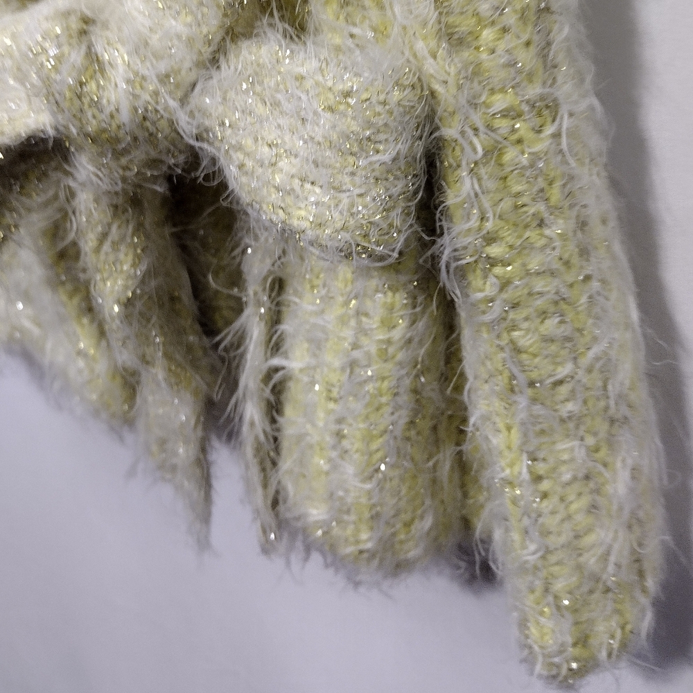 Anthropologie Larkin Shimmer Fuzzy Sweater Cardigan Women's S Yellow Boho Retro - Picture 5 of 9